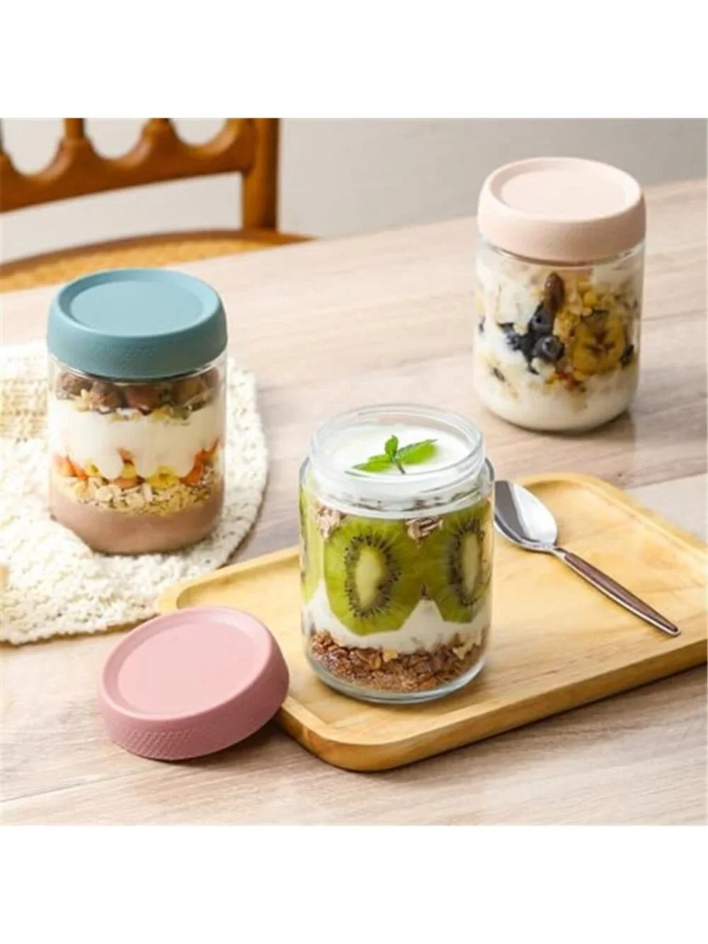 6-pack 16 oz Overnight Oats Containers with Lids, Glass jars with Airtight Lids